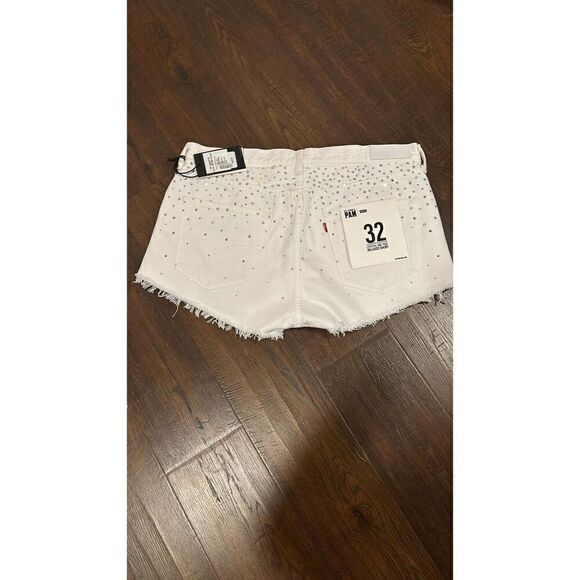 Re/done & Pam Crystal Mid-rise White Denim Shorts Size 32 (10-12) - Picture 13 of 14